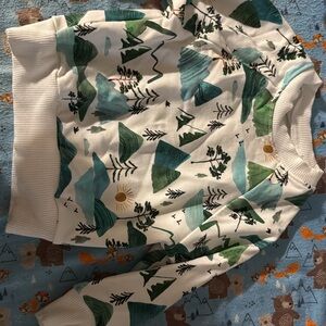 Little Sleepies Cream Sweater with Green and Teal Mountain Print